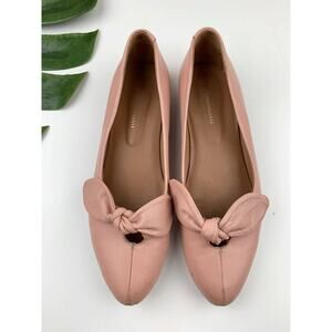 Anthropologie Camellia Bow Flats Pink Leather Slip On Shoes Women's 39 US 8.5